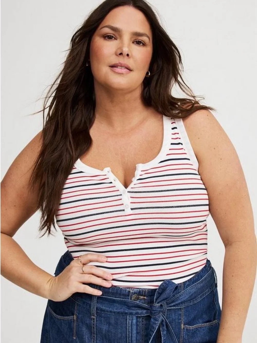 Torrid Striped Scoopneck Knit Henley Tank Size 3 (22-24) NWT Navy Red White New